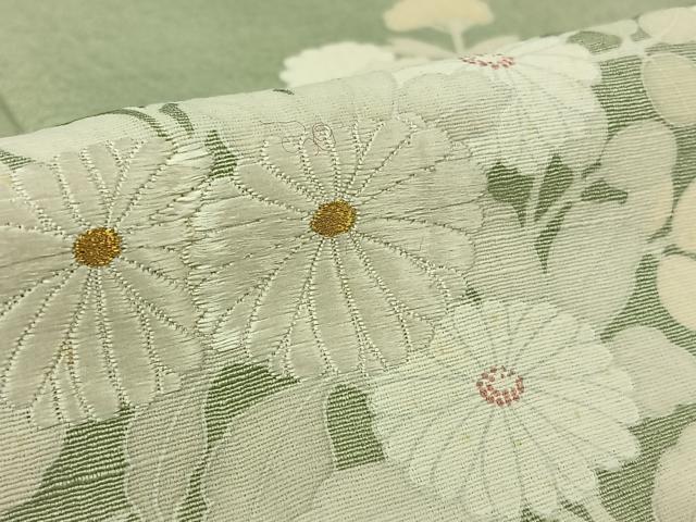平和屋着物▽訪問着　単衣　紬地　刺繍　草花文　金糸　正絹　逸品　AABK7314jh