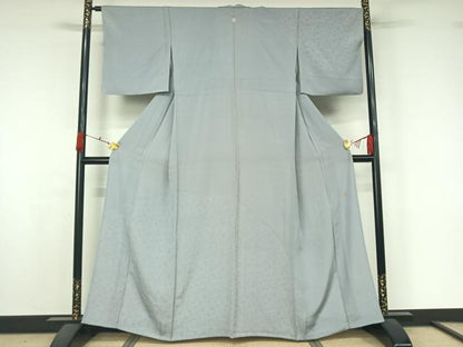 平和屋着物▽加賀友禅の型染　板場友禅　坂口幸市　加賀小紋　訪問着　単衣　雪輪笹の葉文　正絹　逸品　AABK7315jh