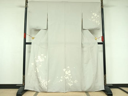 平和屋着物▽訪問着　単衣　駒刺繍　流水唐草文　銀彩　正絹　逸品　AABK7316jh