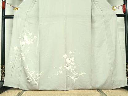 平和屋着物▽訪問着　単衣　駒刺繍　流水唐草文　銀彩　正絹　逸品　AABK7316jh
