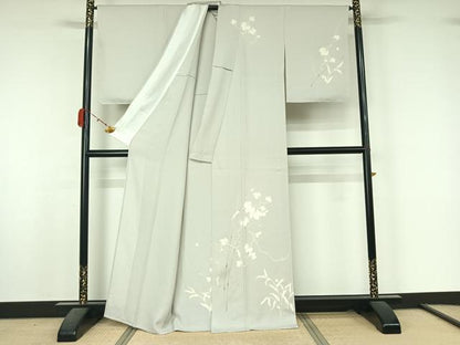 平和屋着物▽訪問着　単衣　駒刺繍　流水唐草文　銀彩　正絹　逸品　AABK7316jh