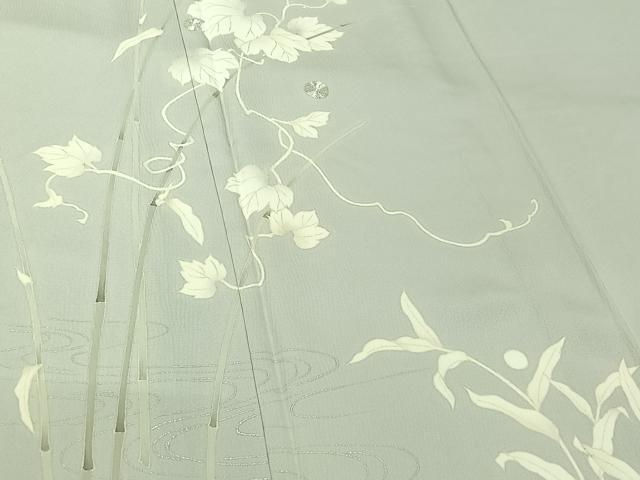 平和屋着物▽訪問着　単衣　駒刺繍　流水唐草文　銀彩　正絹　逸品　AABK7316jh