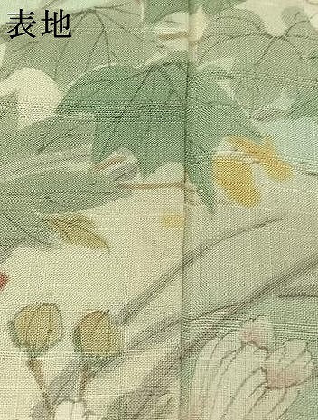 平和屋着物▽生紬　訪問着　単衣　手描き　草花文　正絹　逸品　AABK7317jh