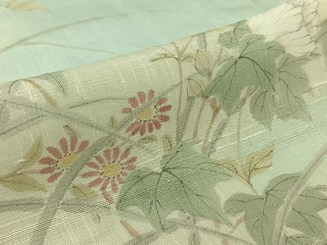 平和屋着物▽生紬　訪問着　単衣　手描き　草花文　正絹　逸品　AABK7317jh