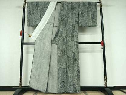 平和屋着物▽上質な小紋　単衣　草花文　正絹　逸品　AABK7318jh
