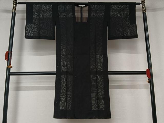 平和屋着物▽道行コート　スリーシーズン　春夏秋　塵除け　縞　黒地　ロング丈　正絹　逸品　AABK7319jh