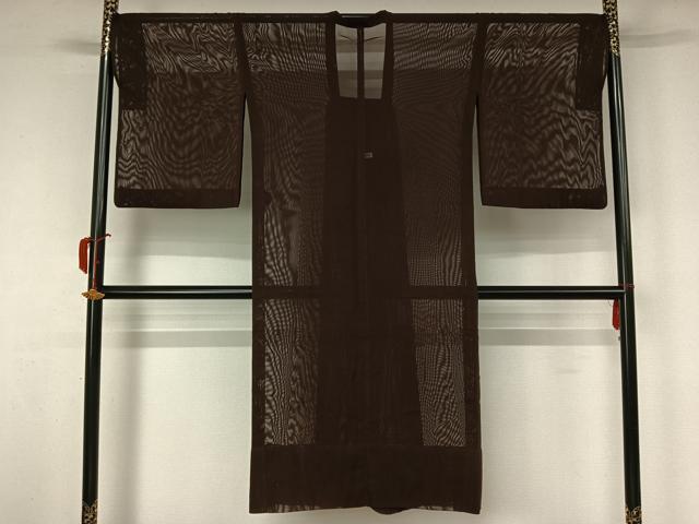 平和屋着物▽道行コート　スリーシーズン　春夏秋　塵除け　黒茶色　ロング丈　正絹　逸品　AABK7320jh