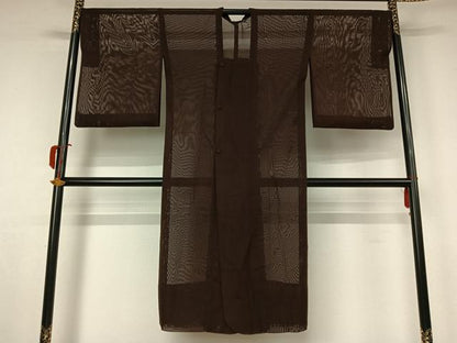 平和屋着物▽道行コート　スリーシーズン　春夏秋　塵除け　黒茶色　ロング丈　正絹　逸品　AABK7320jh