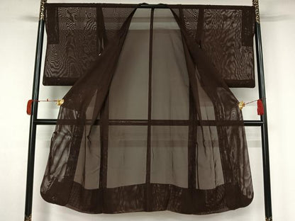 平和屋着物▽道行コート　スリーシーズン　春夏秋　塵除け　黒茶色　ロング丈　正絹　逸品　AABK7320jh