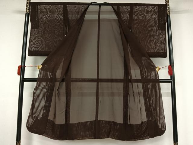 平和屋着物▽道行コート　スリーシーズン　春夏秋　塵除け　黒茶色　ロング丈　正絹　逸品　AABK7320jh