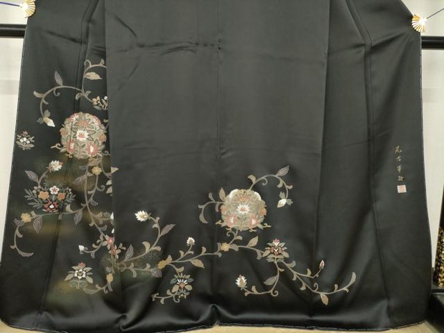 平和屋着物●尾方華舟　訪問着　更紗花丸文　正絹　逸品　AABK7321ck