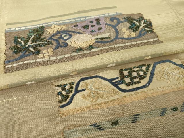 平和屋着物●紬　訪問着　刺繍　花鳥文　正絹　逸品　AABK7324ck
