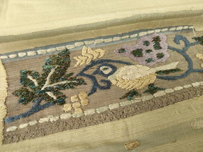平和屋着物●紬　訪問着　刺繍　花鳥文　正絹　逸品　AABK7324ck