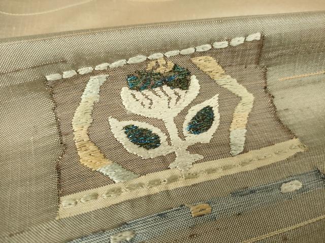 平和屋着物●紬　訪問着　刺繍　花鳥文　正絹　逸品　AABK7324ck
