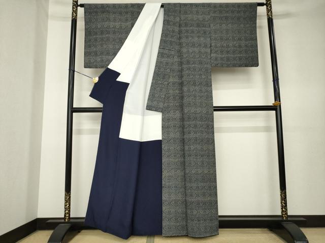 平和屋着物●藍造り国選定無形文化財　藍師・佐藤昭人　小紋　飾花文　認定書・証紙付き　正絹　逸品　AABK7328ck