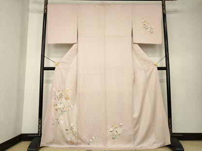 平和屋着物●訪問着　京友禅　駒刺繍　松皮菱花文　金彩　丹後ちりめん　反端付き　正絹　逸品　未使用　AABK7330ck