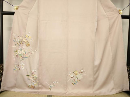 平和屋着物●訪問着　京友禅　駒刺繍　松皮菱花文　金彩　丹後ちりめん　反端付き　正絹　逸品　未使用　AABK7330ck