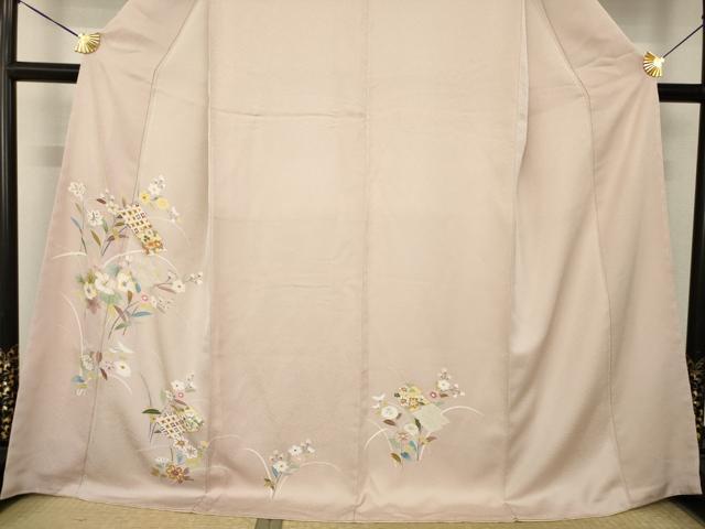 平和屋着物●訪問着　京友禅　駒刺繍　松皮菱花文　金彩　丹後ちりめん　反端付き　正絹　逸品　未使用　AABK7330ck