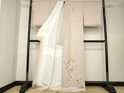 平和屋着物●訪問着　京友禅　駒刺繍　松皮菱花文　金彩　丹後ちりめん　反端付き　正絹　逸品　未使用　AABK7330ck