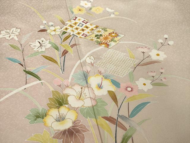 平和屋着物●訪問着　京友禅　駒刺繍　松皮菱花文　金彩　丹後ちりめん　反端付き　正絹　逸品　未使用　AABK7330ck
