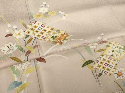 平和屋着物●訪問着　京友禅　駒刺繍　松皮菱花文　金彩　丹後ちりめん　反端付き　正絹　逸品　未使用　AABK7330ck