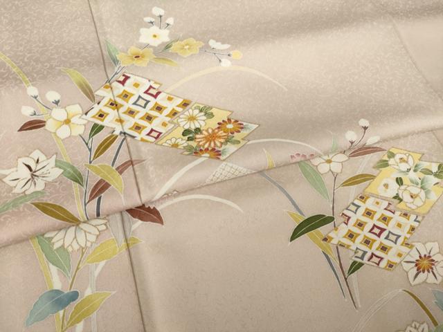 平和屋着物●訪問着　京友禅　駒刺繍　松皮菱花文　金彩　丹後ちりめん　反端付き　正絹　逸品　未使用　AABK7330ck