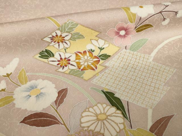 平和屋着物●訪問着　京友禅　駒刺繍　松皮菱花文　金彩　丹後ちりめん　反端付き　正絹　逸品　未使用　AABK7330ck