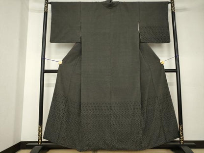 平和屋着物●本塩沢　訪問着　幾何学文様　黒地　正絹　逸品　AABK7331ck