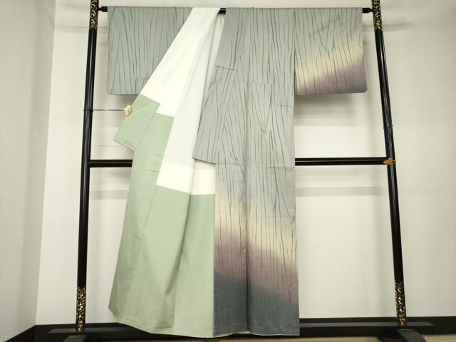 平和屋着物●本場縞大島紬　訪問着　竜巻絞り　暈し染め　正絹　逸品　AABK7332ck