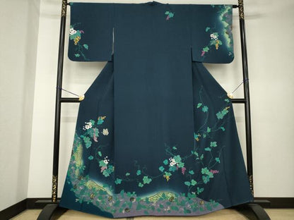 平和屋着物●訪問着　葡萄蔦草文　蝶　暈し染め　金彩　正絹　逸品　AABK7333ck