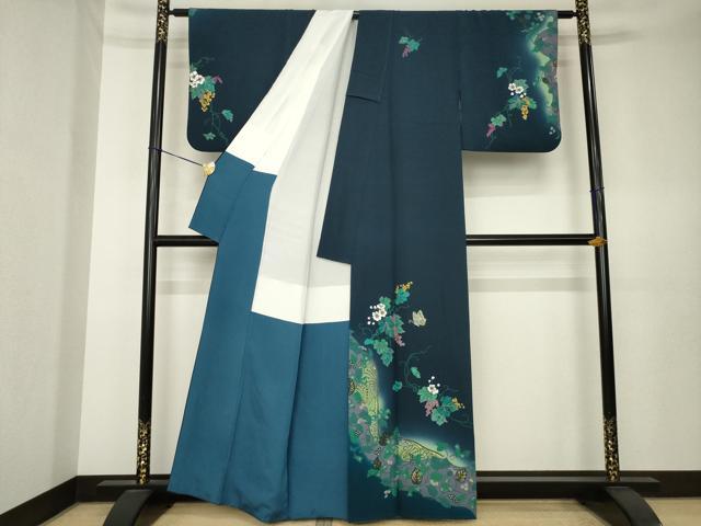 平和屋着物●訪問着　葡萄蔦草文　蝶　暈し染め　金彩　正絹　逸品　AABK7333ck