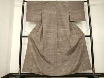 平和屋着物●上質な紬　絞り　横段幾何学文様　正絹　逸品　AABK7336ck