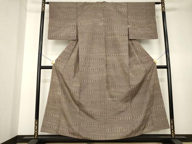 平和屋着物●上質な紬　絞り　横段幾何学文様　正絹　逸品　AABK7336ck