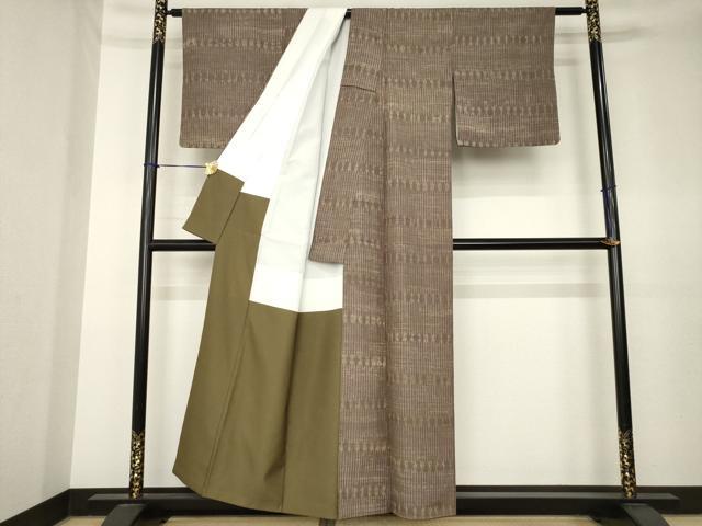 平和屋着物●上質な紬　絞り　横段幾何学文様　正絹　逸品　AABK7336ck