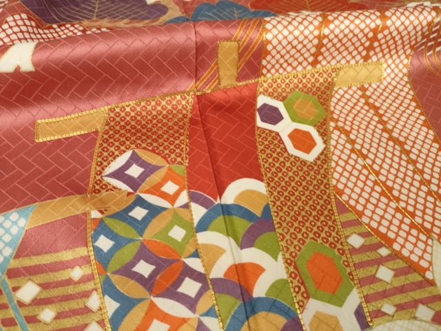 平和屋着物●十日町老舗ブランド　吉澤友禅　吾妻徳穂　振袖　駒刺繍　帆掛け船　金彩　正絹　逸品　AABK7339ck