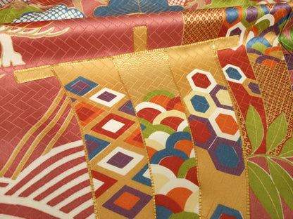 平和屋着物●十日町老舗ブランド　吉澤友禅　吾妻徳穂　振袖　駒刺繍　帆掛け船　金彩　正絹　逸品　AABK7339ck