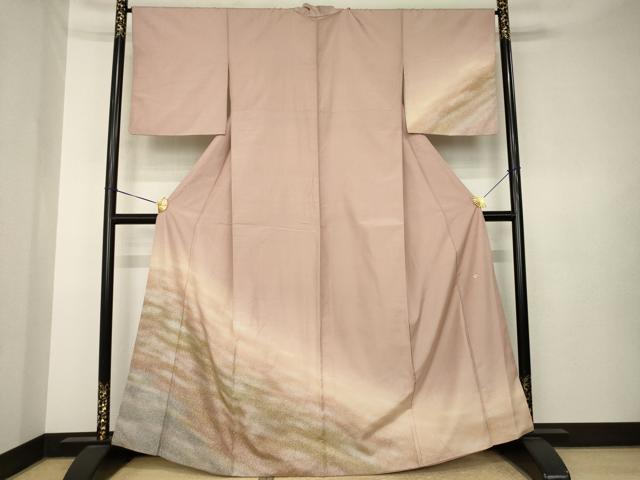平和屋着物●石川県指定無形文化財　牛首紬　白山工房　手織り　訪問着　霞文　暈し染め　正絹　逸品　AABK7340ck