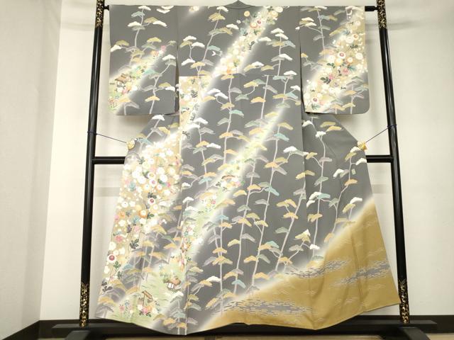 平和屋着物●訪問着　友禅　作家物　風景松花文　暈し染め　金彩　正絹　逸品　AABK7342ck