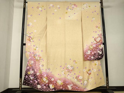 平和屋着物●豪華振袖　駒刺繍　花毬文　暈し染め　金彩　銀通し地　正絹　逸品　AABK7343ck