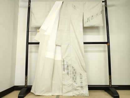 平和屋着物●本場縞大島紬　訪問着　総刺繍　飾花文　正絹　逸品　AABK7346ck