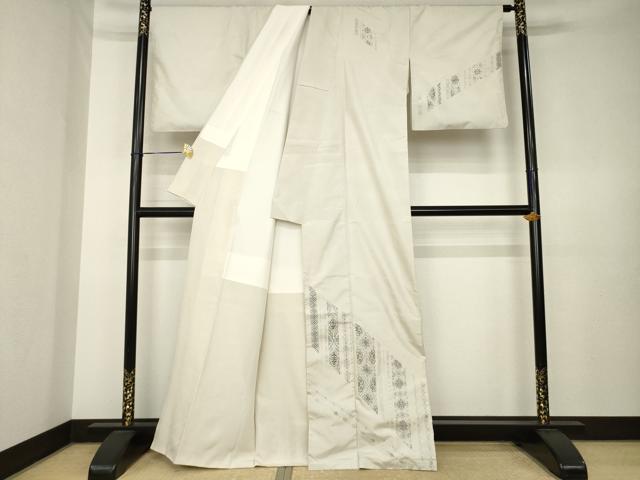 平和屋着物●本場縞大島紬　訪問着　総刺繍　飾花文　正絹　逸品　AABK7346ck