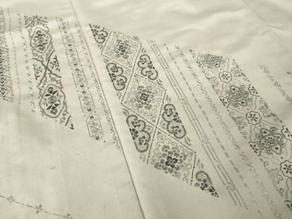 平和屋着物●本場縞大島紬　訪問着　総刺繍　飾花文　正絹　逸品　AABK7346ck