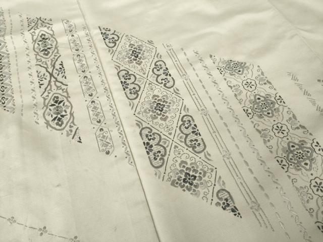 平和屋着物●本場縞大島紬　訪問着　総刺繍　飾花文　正絹　逸品　AABK7346ck
