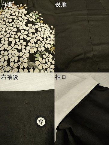 平和屋着物●アンティーク　大正ロマン　黒留袖　刺繍　両褄　風景文　正絹　逸品　AABK7349ck