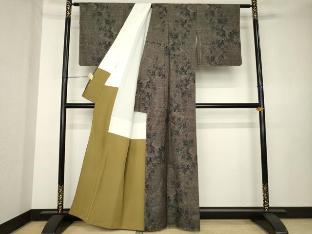平和屋着物●本場大島紬　純泥染め　9マルキ　雲重ね花文　前山織物謹製　証紙付き　正絹　逸品　AABK7350ck