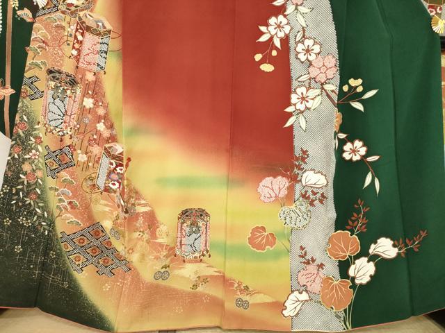 平和屋着物●豪華振袖　貝桶花文　暈し染め　金彩　正絹　逸品　AABK7352ck