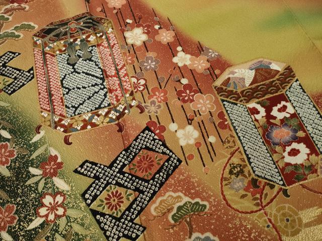 平和屋着物●豪華振袖　貝桶花文　暈し染め　金彩　正絹　逸品　AABK7352ck