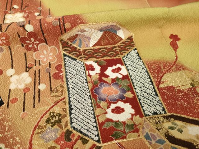 平和屋着物●豪華振袖　貝桶花文　暈し染め　金彩　正絹　逸品　AABK7352ck