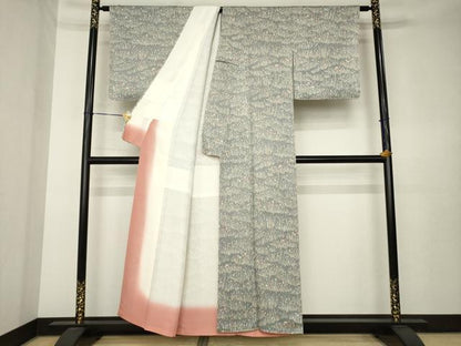 平和屋着物●上質な小紋　草花文　正絹　逸品　AABK7353ck