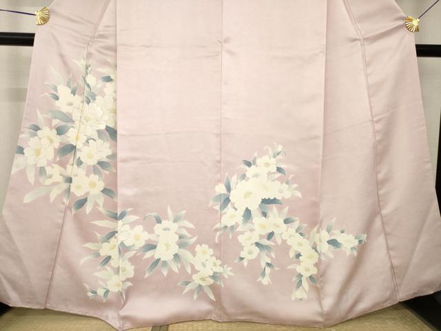 平和屋着物●訪問着　刺繍　草花文　銀彩　正絹　逸品　AABK7354ck